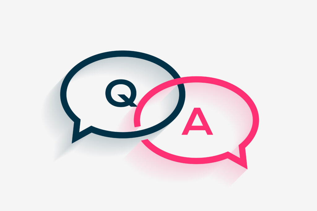 Grafik mit zwei Sprechblasen für ein Sexpositiv Q&A – Fragen und Antworten zu Sexpositivität und Events von sexpositiv.events.